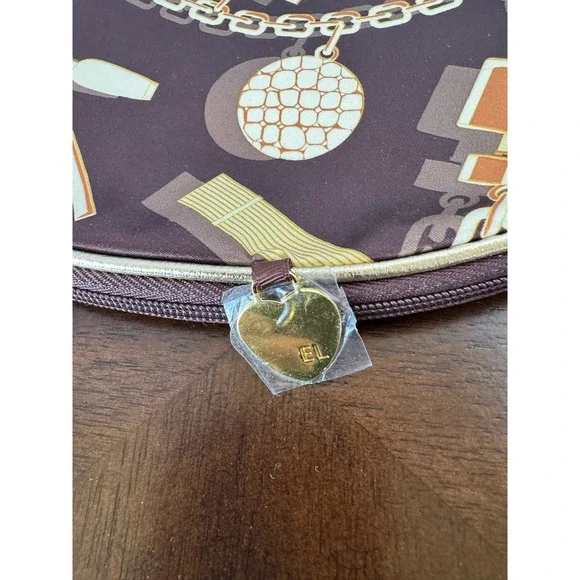 Estee Lauder Brown Cosmetic Makeup Bag with Gold Chain Print Travel Pouch - Picture 2 of 6